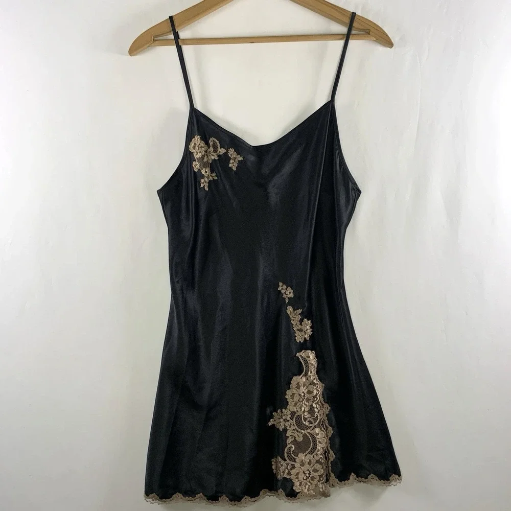 VTG Y2K Victorias Secret Womens Satin Lace Chemise Dress Sz M Low Tie Back 2006 - Picture 1 of 14
